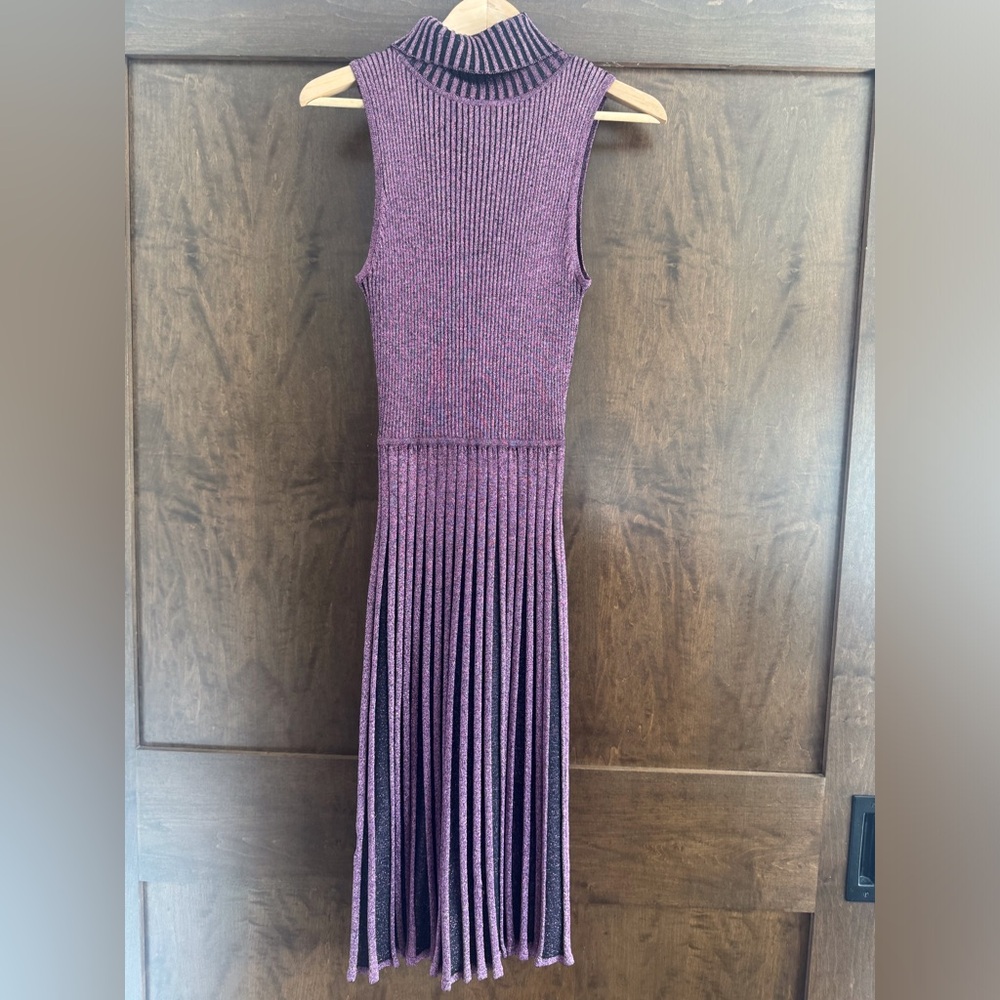 NWT Milly Pleated Metallic Turtleneck Sweater Dress $425 MSRP - Picture 2 of 5